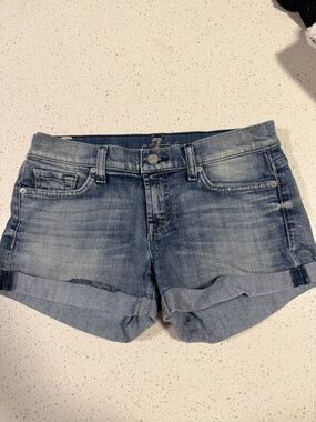 7 For All Mankind Light Blue Rolled Cuff Denim Shorts